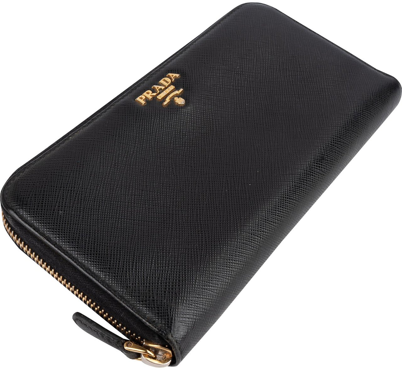 Prada Saffiano Leather Zip Around Wallet Zwart