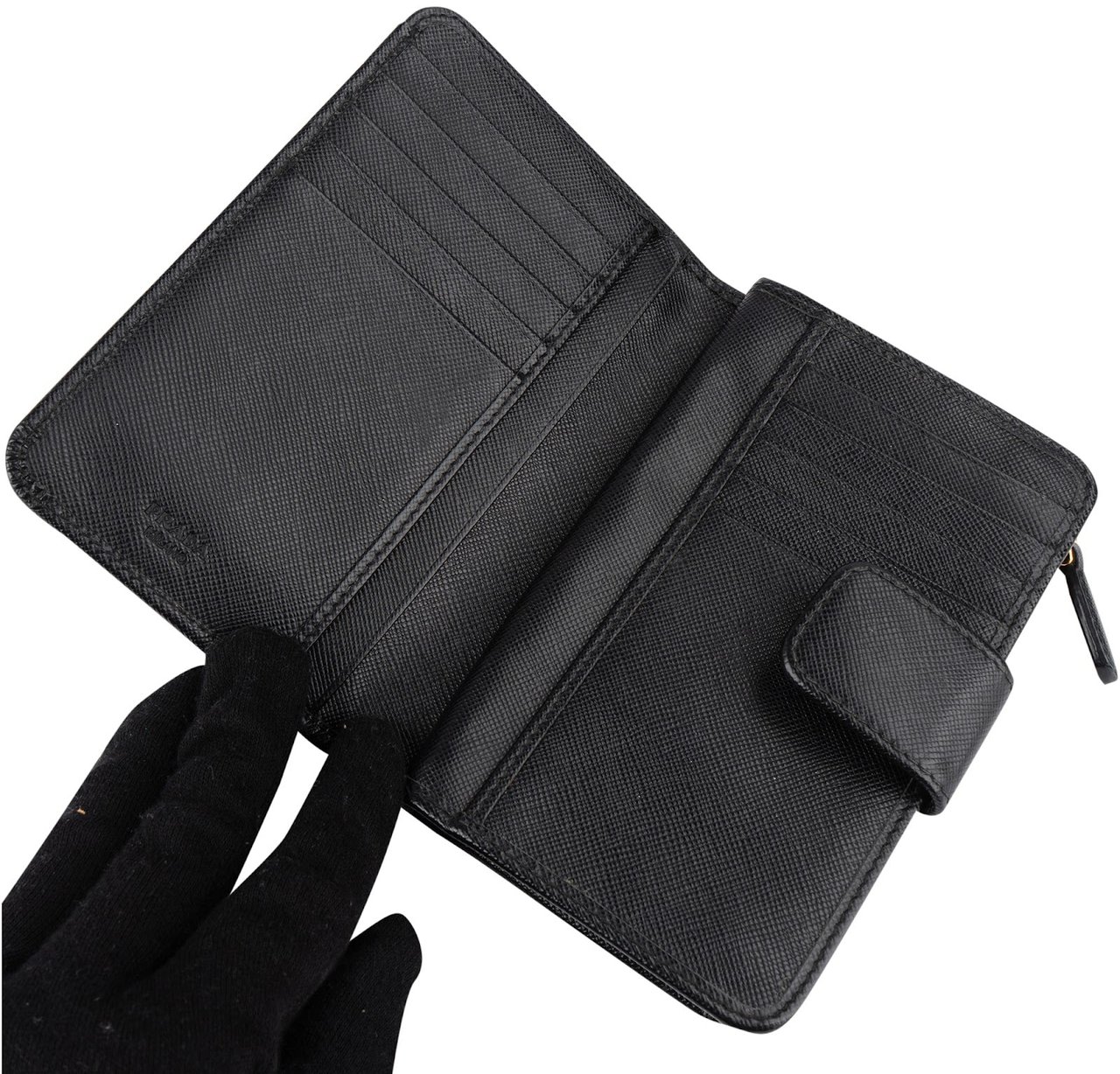 Prada Prada Saffiano Leather Compact Wallet Zwart