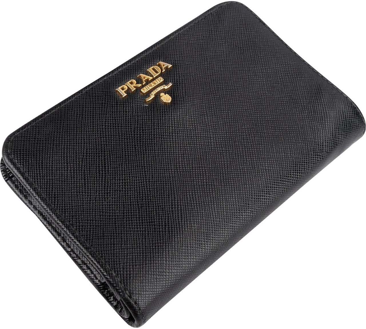 Prada Prada Saffiano Leather Compact Wallet Zwart
