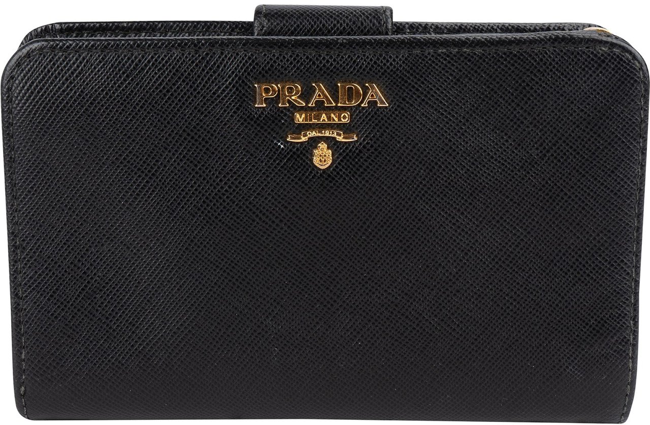 Prada Prada Saffiano Leather Compact Wallet Zwart