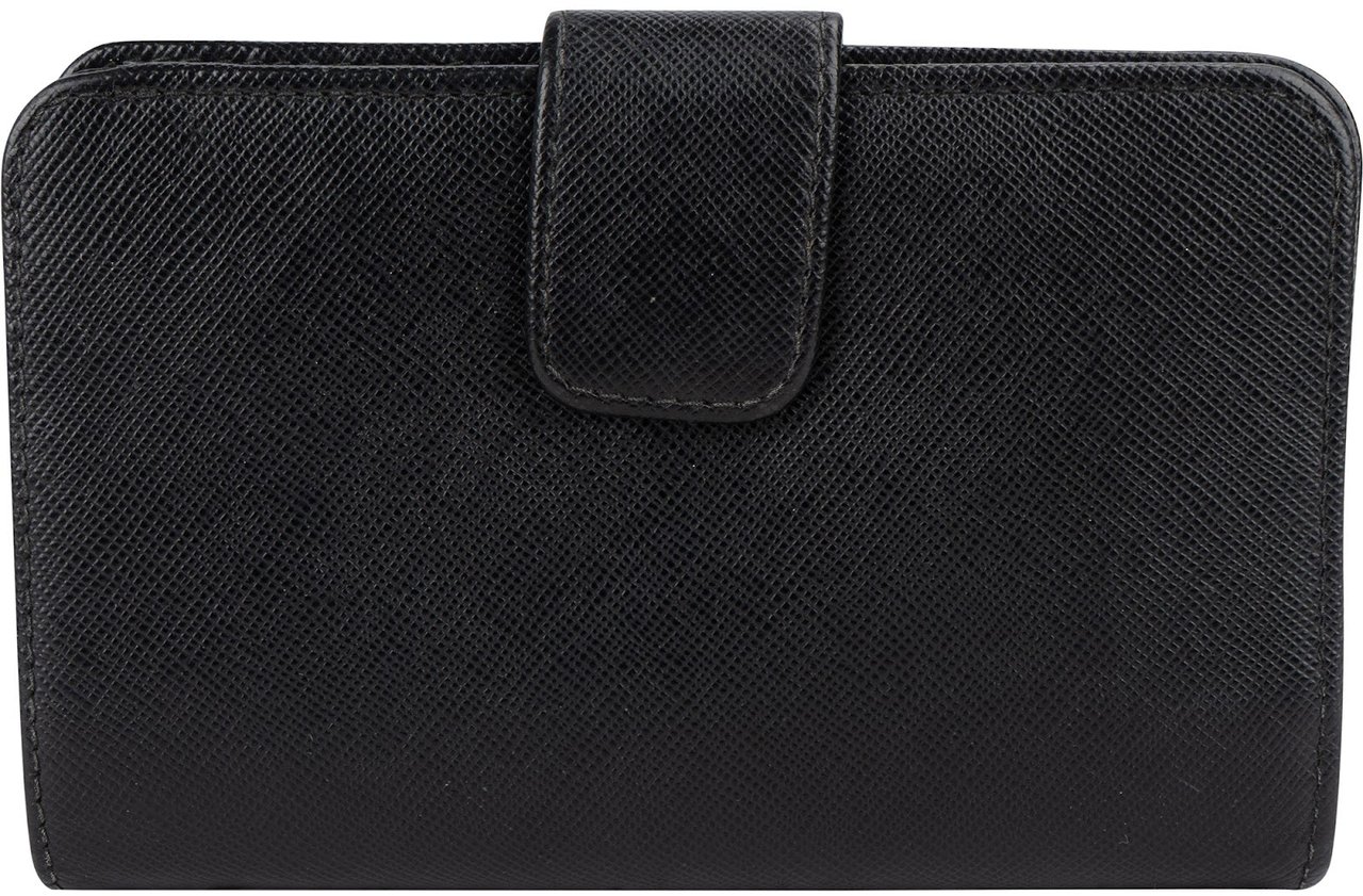 Prada Prada Saffiano Leather Compact Wallet Zwart