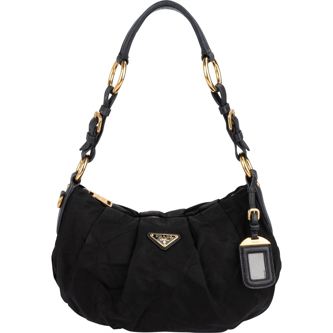 Prada Tessuto Gaufre Ring Triangle Hobo Shoulder Bag Zwart