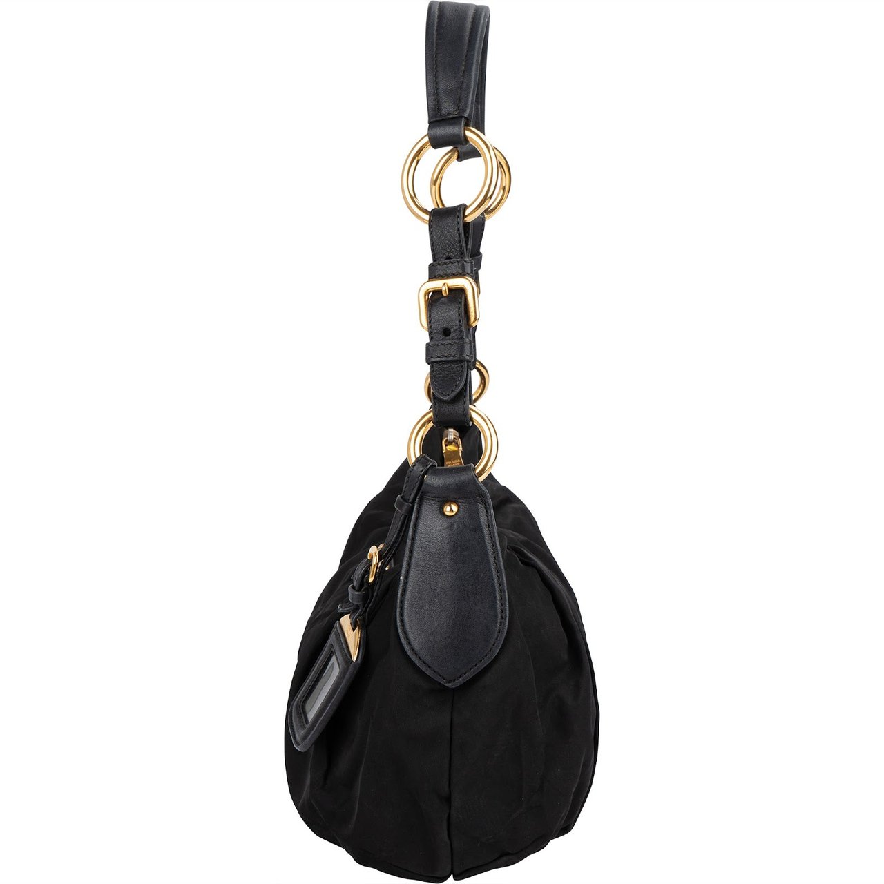 Prada Tessuto Gaufre Ring Triangle Hobo Shoulder Bag Zwart