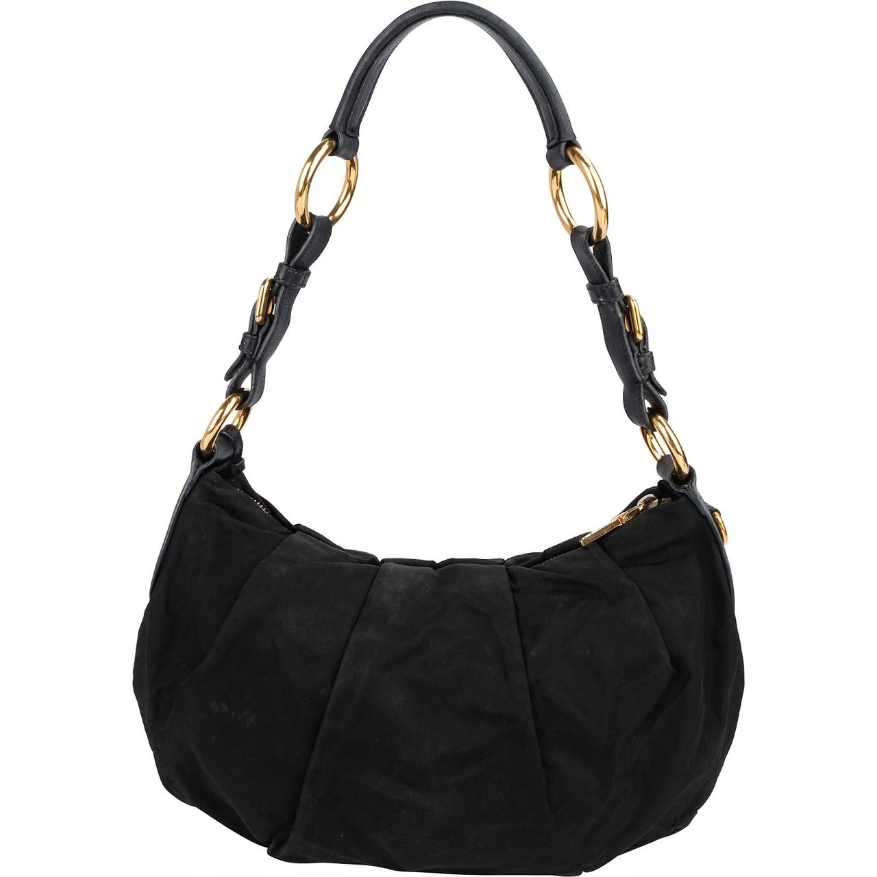 Prada Tessuto Gaufre Ring Triangle Hobo Shoulder Bag Zwart