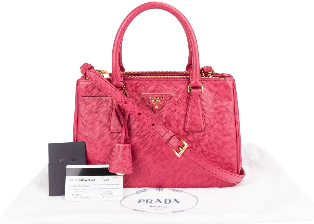 Prada Pink Saffiano Leather Small Galleria Handbag Rood