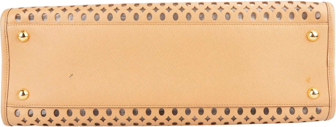 Prada Saffiano Leather Perforated Fori Tote Handbag Beige
