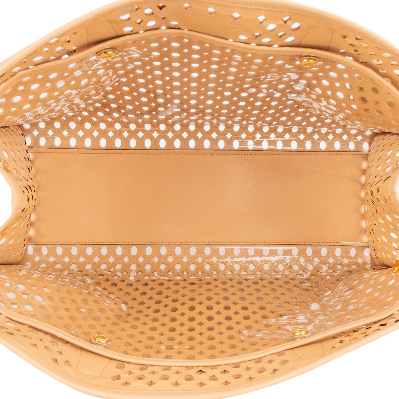 Prada Saffiano Leather Perforated Fori Tote Handbag Beige