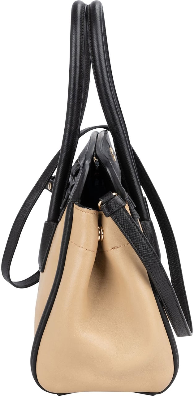 Prada Saffiano Bicolor Leather City Tote Handbag Beige