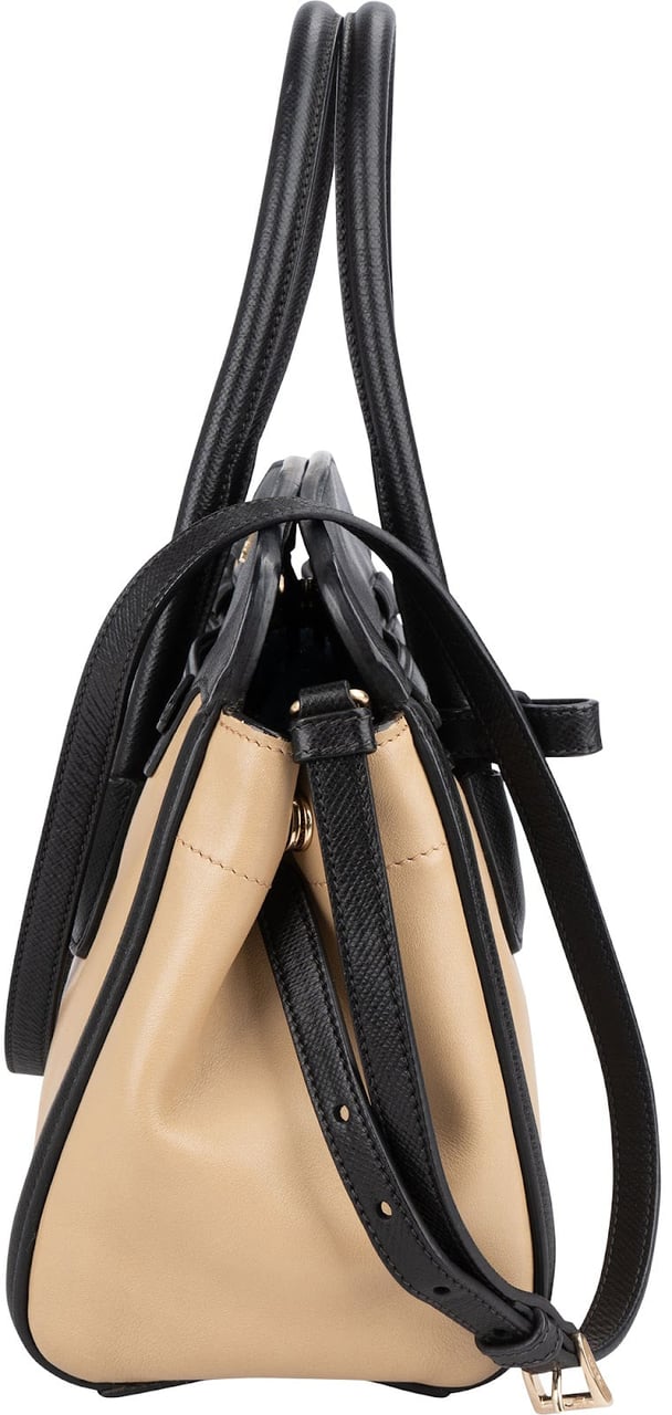 Prada Saffiano Bicolor Leather City Tote Handbag Beige