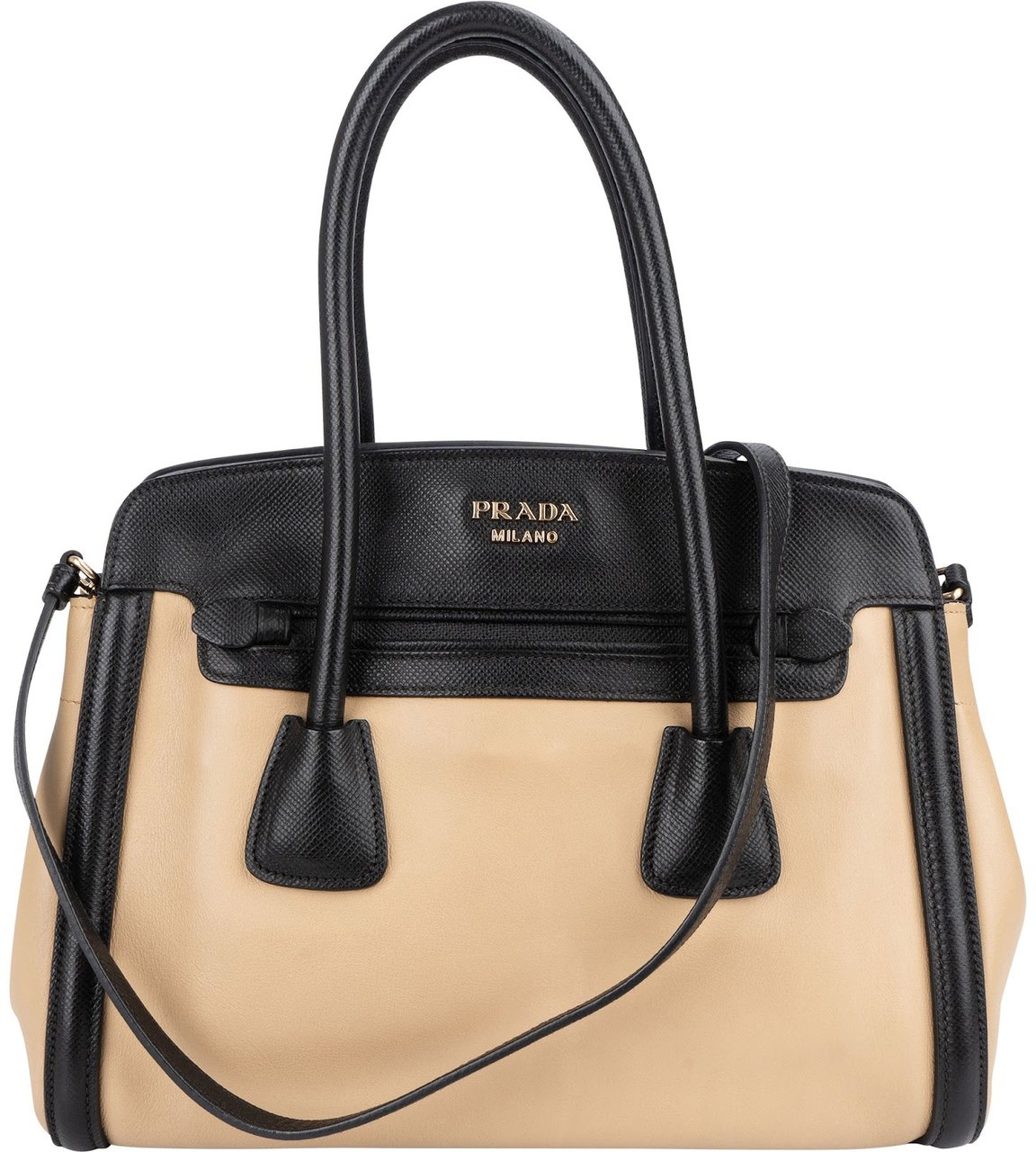 Prada Saffiano Bicolor Leather City Tote Handbag Beige