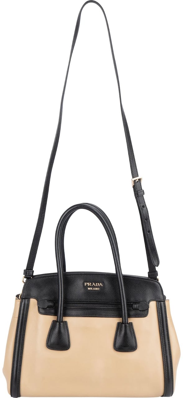 Prada Saffiano Bicolor Leather City Tote Handbag Beige