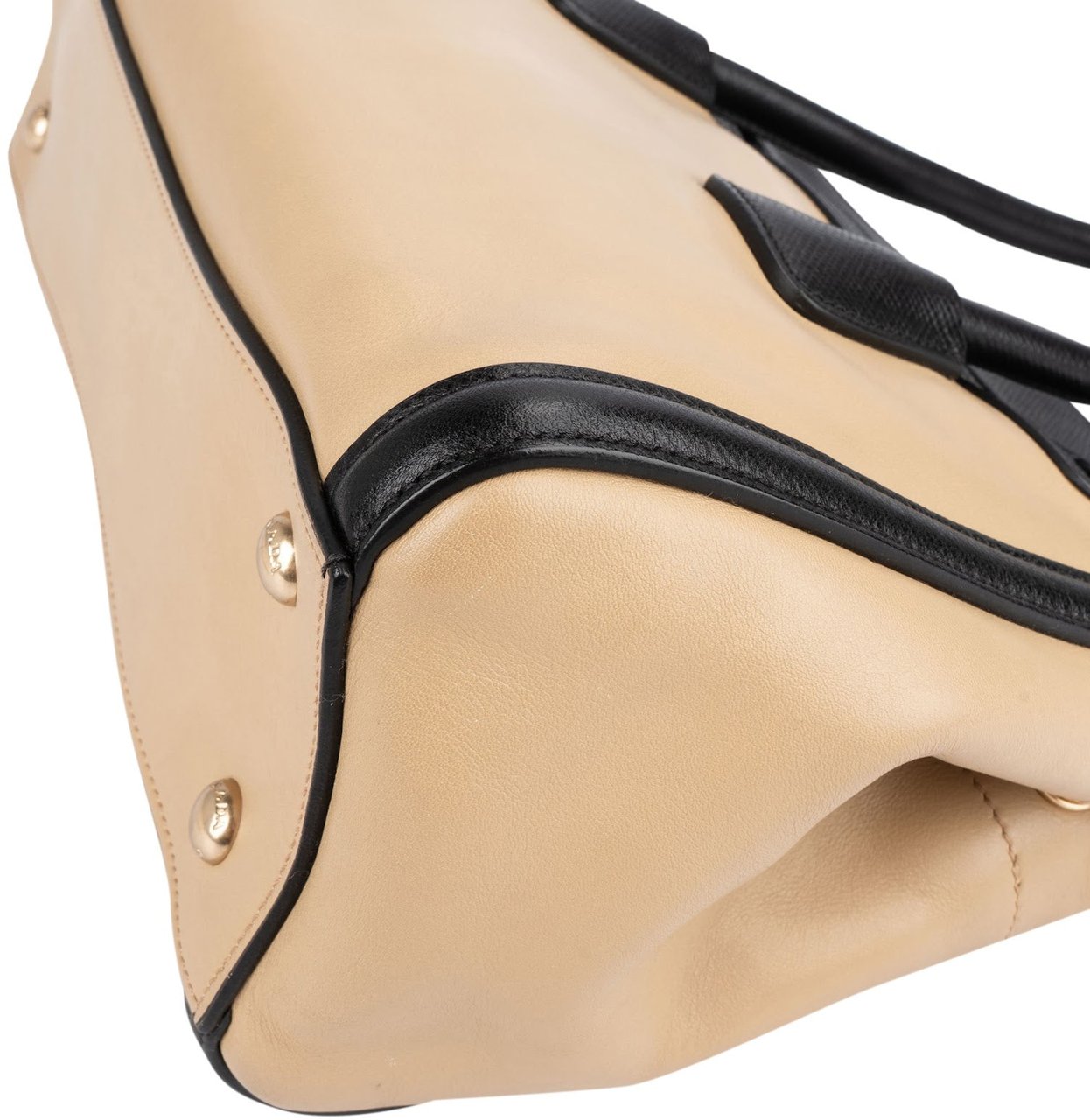 Prada Saffiano Bicolor Leather City Tote Handbag Beige