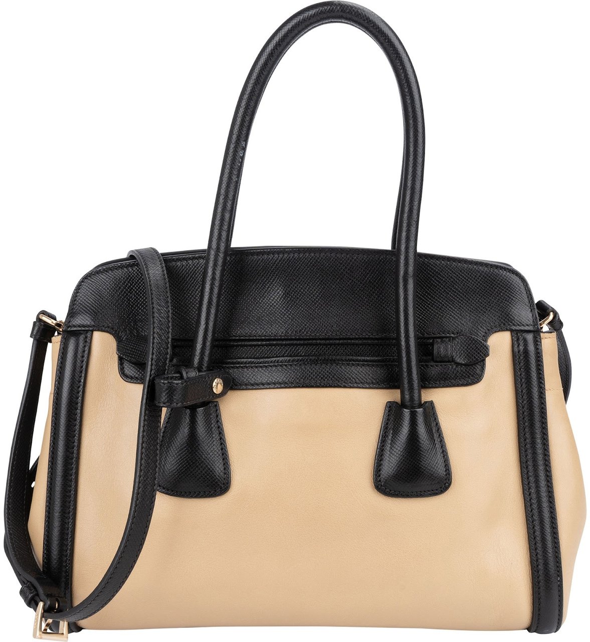 Prada Saffiano Bicolor Leather City Tote Handbag Beige