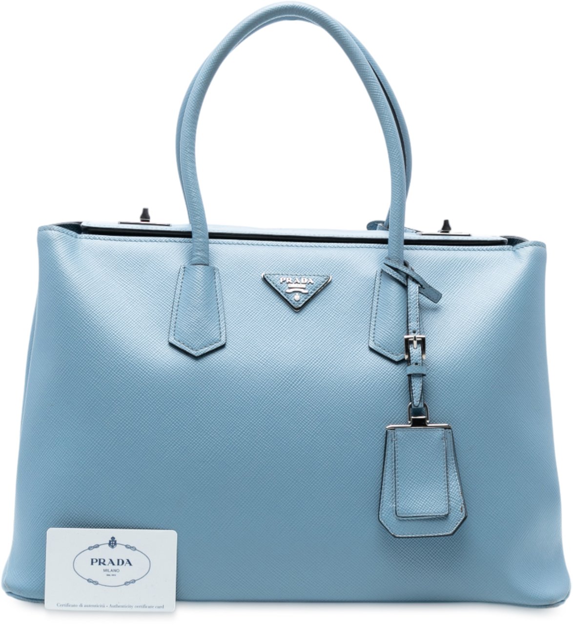 Prada Saffiano Cuir Turnlock Twin Satchel Blauw