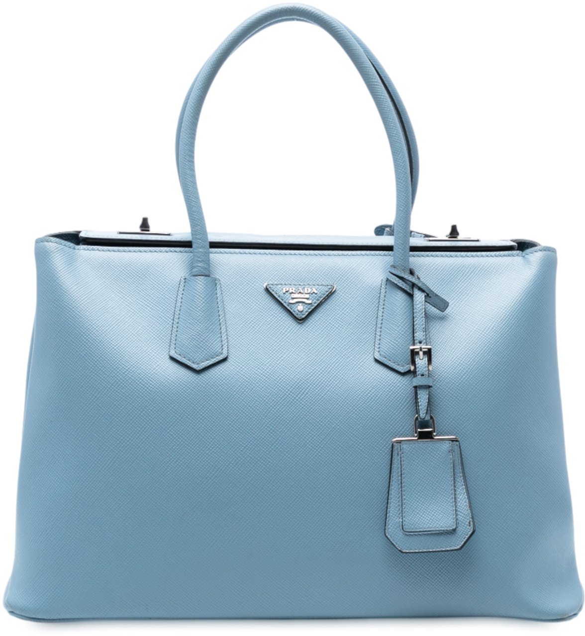 Prada Saffiano Cuir Turnlock Twin Satchel Blauw