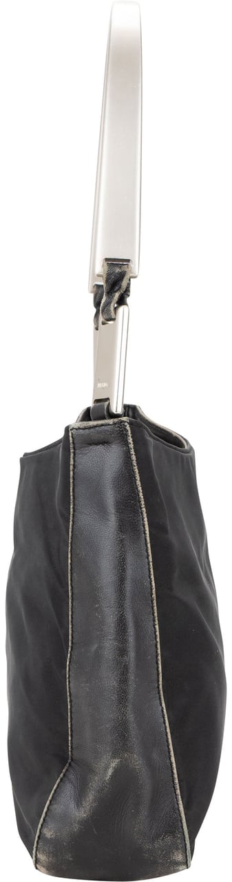 Prada Prada Black Nylon Triangle Metal Hobo Bag Zwart