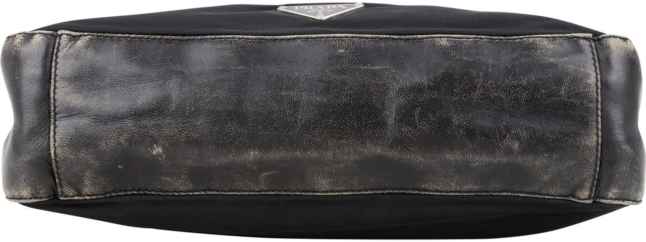 Prada Prada Black Nylon Triangle Metal Hobo Bag Zwart