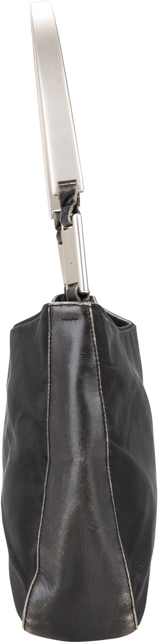 Prada Prada Black Nylon Triangle Metal Hobo Bag Zwart