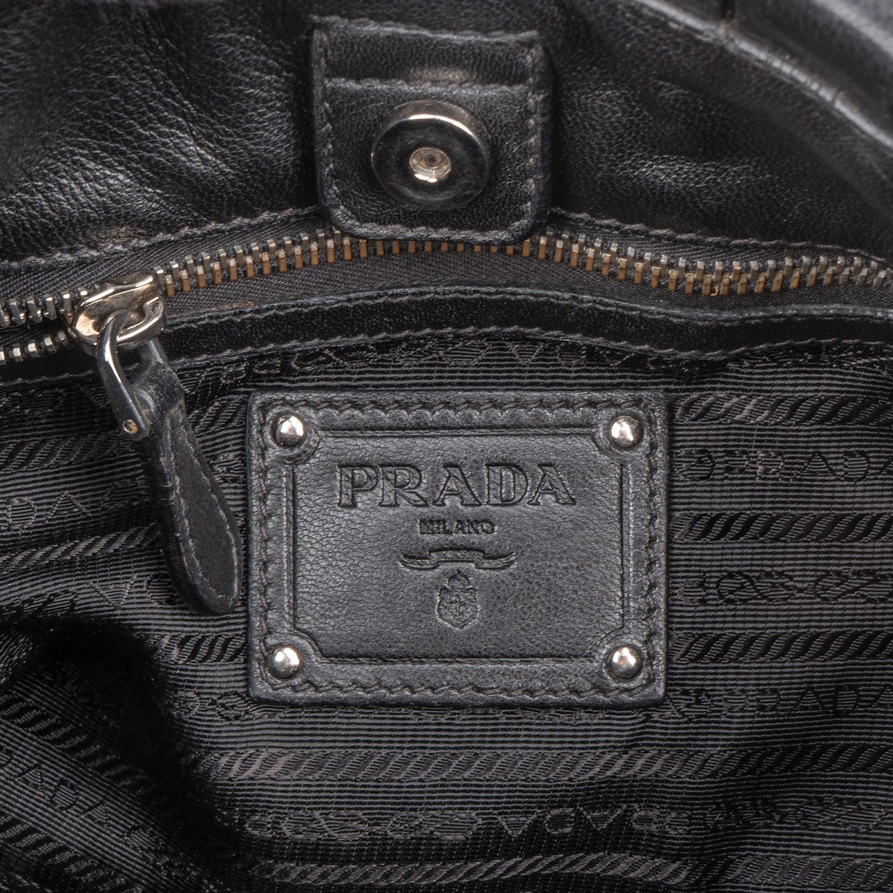 Prada Prada Tessuto Leather Striped Gauffre Hobo Handbag Zwart