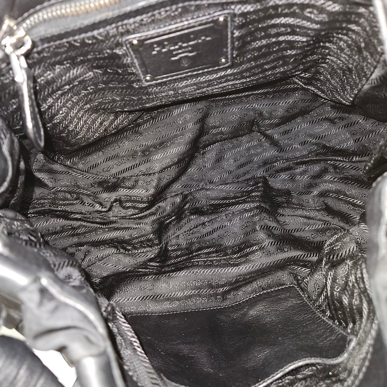 Prada Prada Tessuto Leather Striped Gauffre Hobo Handbag Zwart