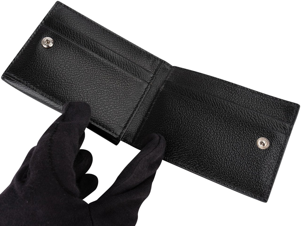 Prada Saffiano Corner Leather Small Vertical Bifold Wallet Zwart