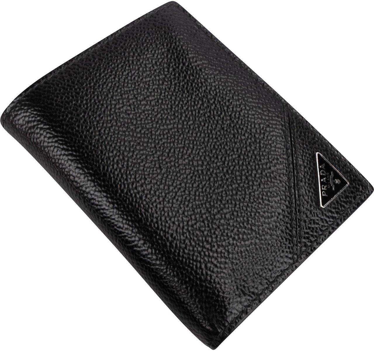 Prada Saffiano Corner Leather Small Vertical Bifold Wallet Zwart