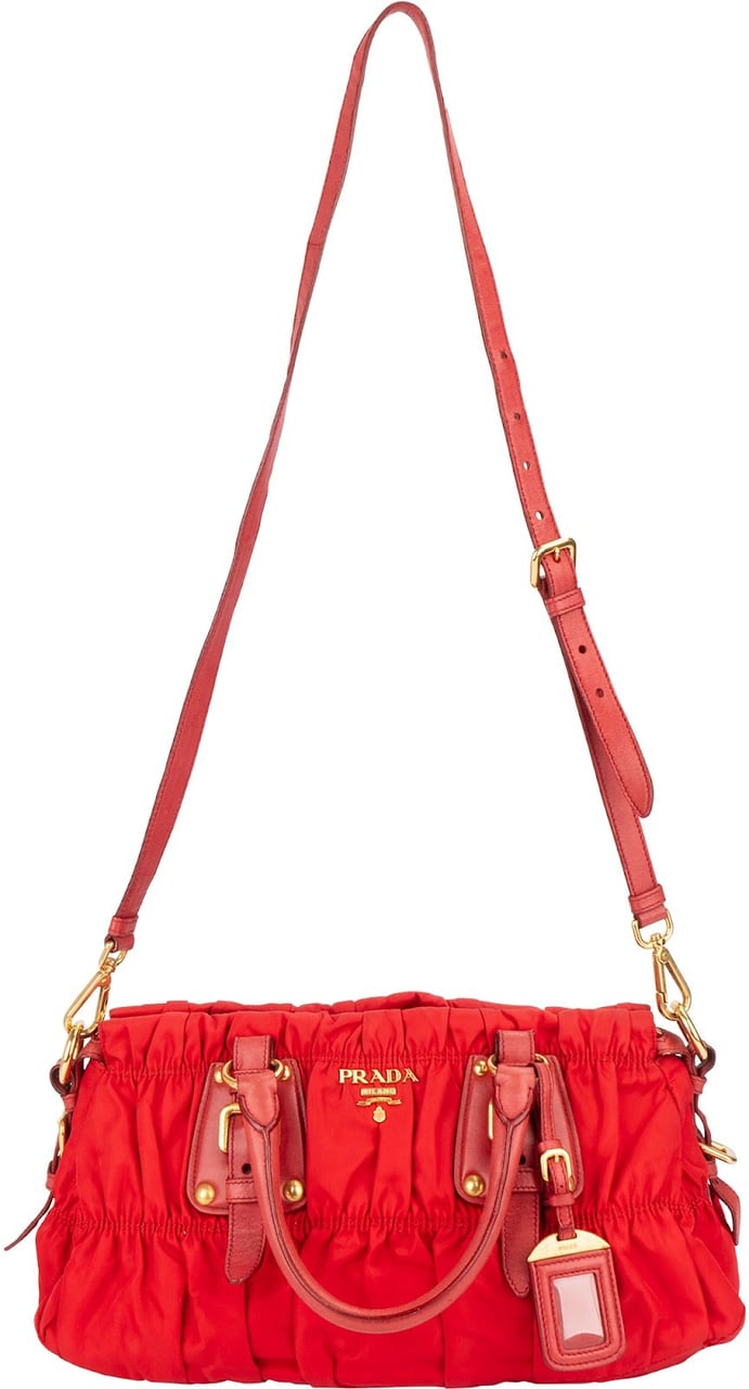 Prada Tessuto Gaufre Satchel Handbag Rood