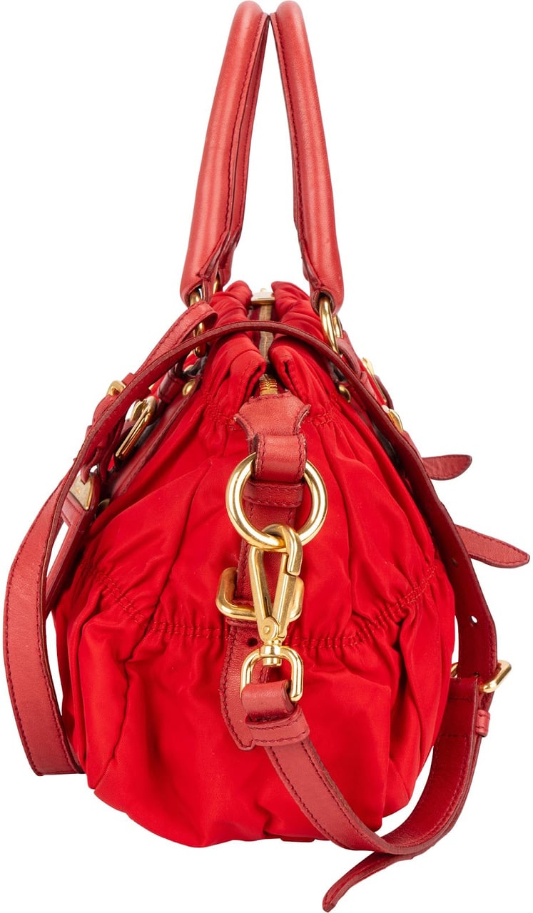 Prada Tessuto Gaufre Satchel Handbag Rood