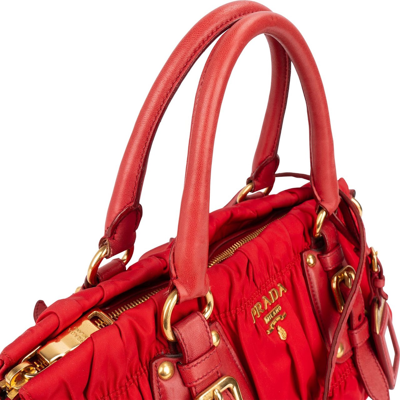 Prada Tessuto Gaufre Satchel Handbag Rood