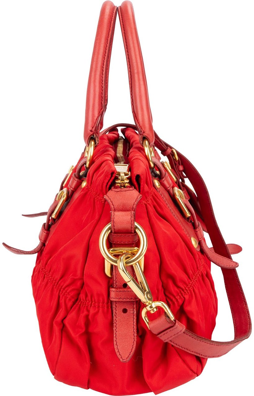 Prada Tessuto Gaufre Satchel Handbag Rood