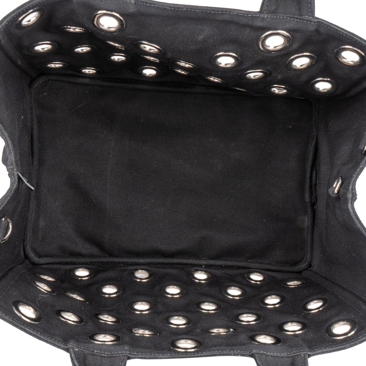 Prada Triangle Perforated Grommet Canapa Handbag Zwart