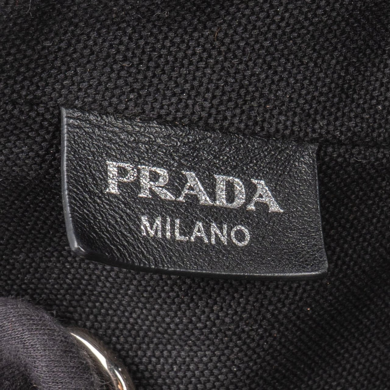 Prada Triangle Perforated Grommet Canapa Handbag Zwart