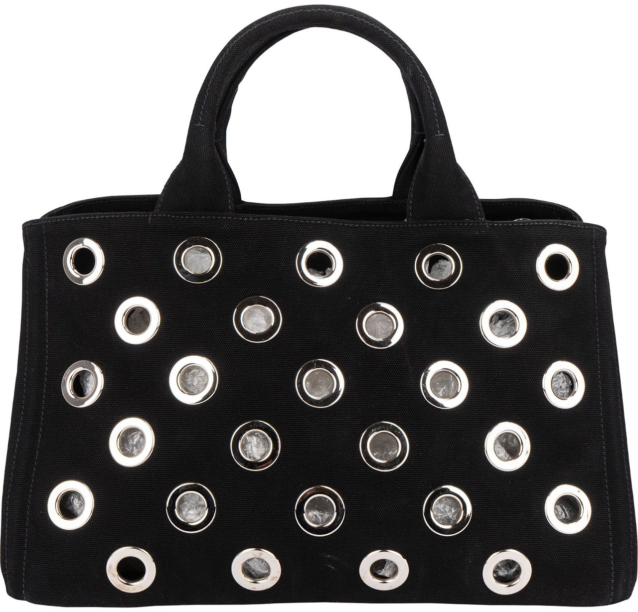Prada Triangle Perforated Grommet Canapa Handbag Zwart