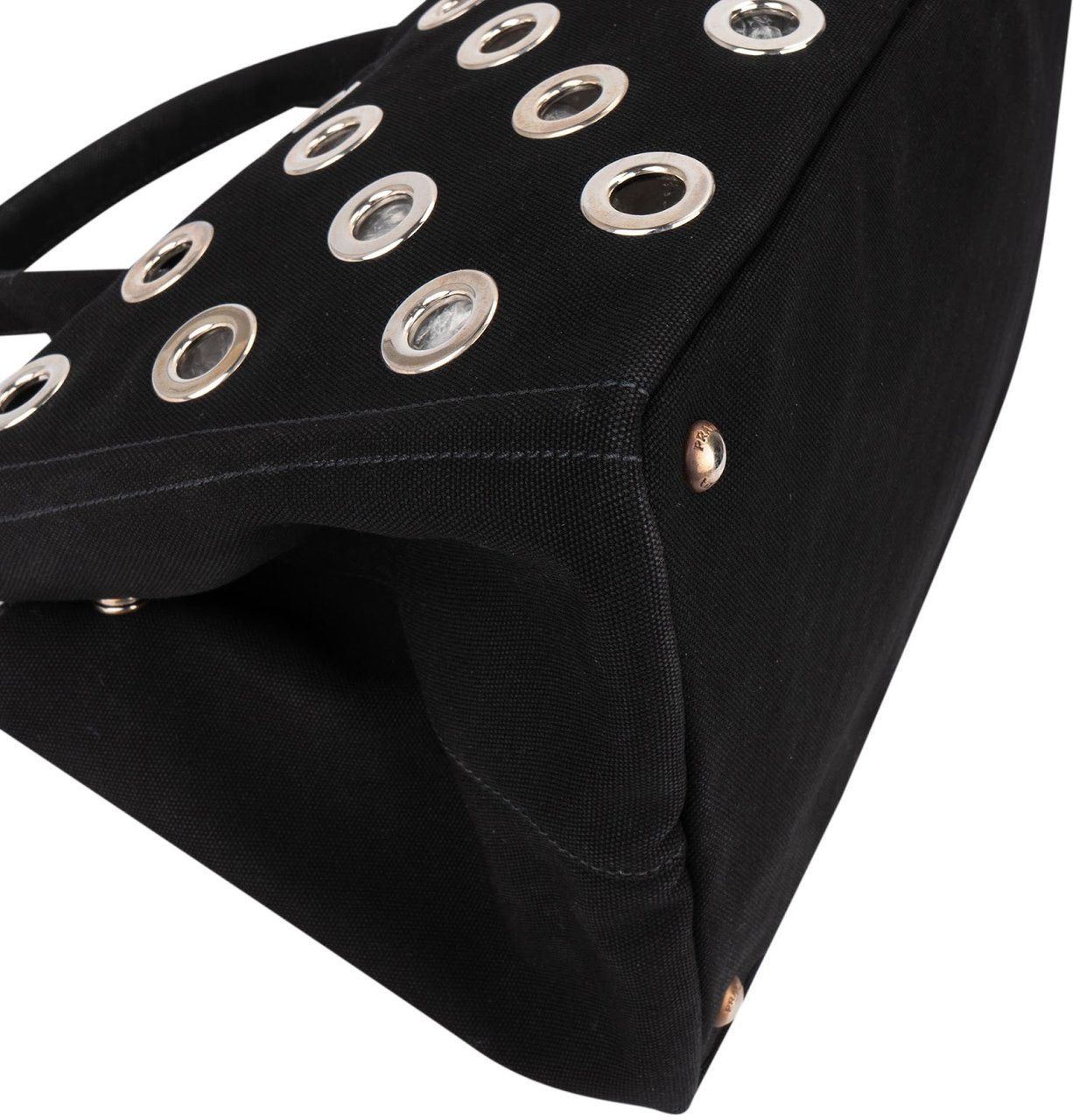 Prada Triangle Perforated Grommet Canapa Handbag Zwart