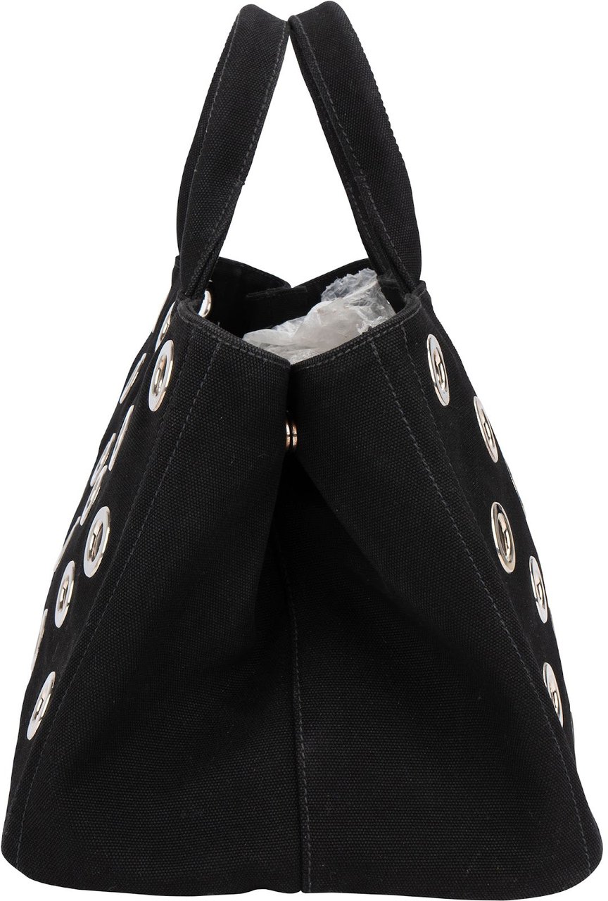 Prada Triangle Perforated Grommet Canapa Handbag Zwart