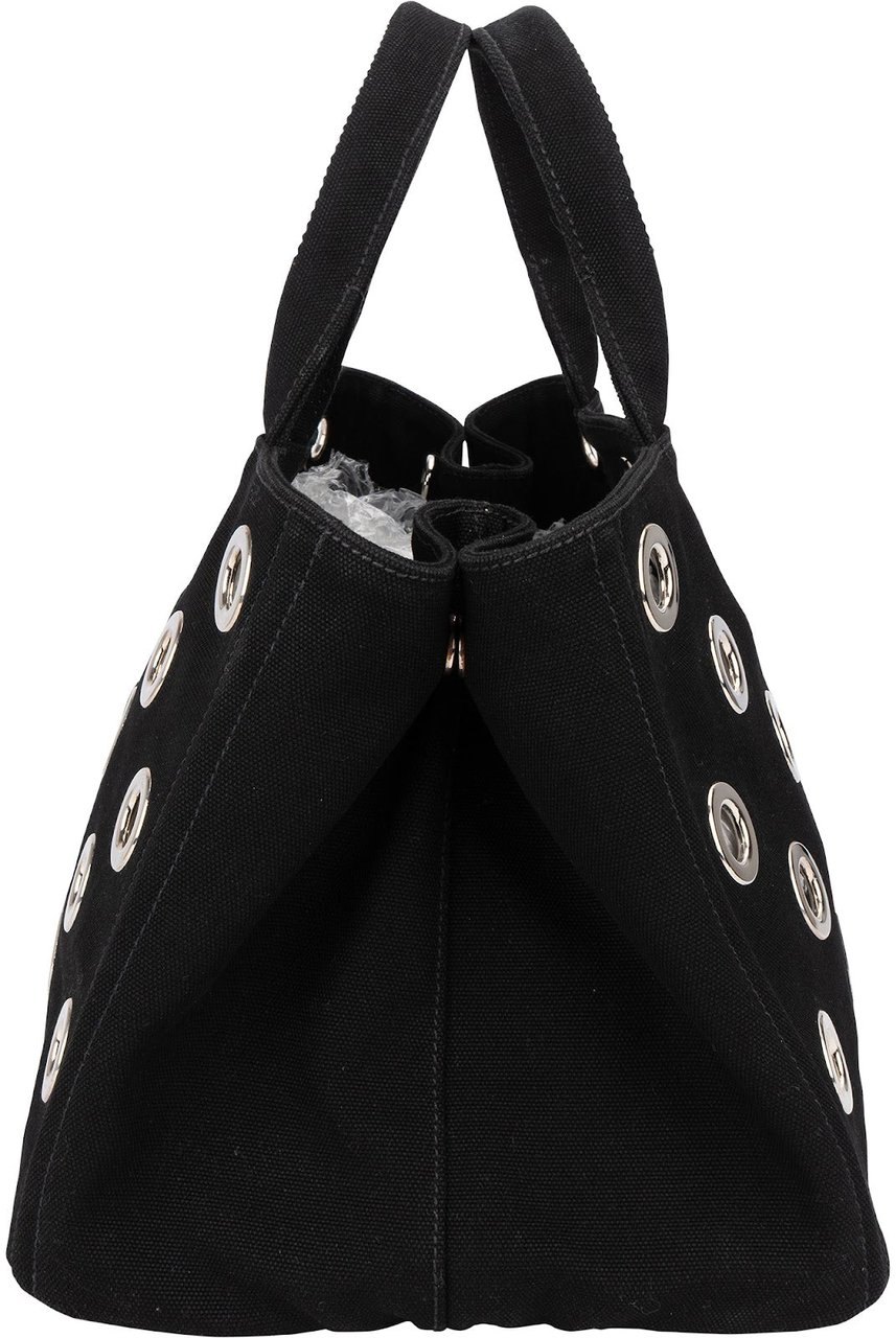 Prada Triangle Perforated Grommet Canapa Handbag Zwart