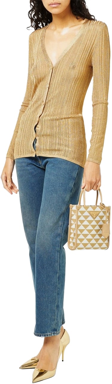 Prada Triangolo Jacquard Logo Shoulder Bag Beige