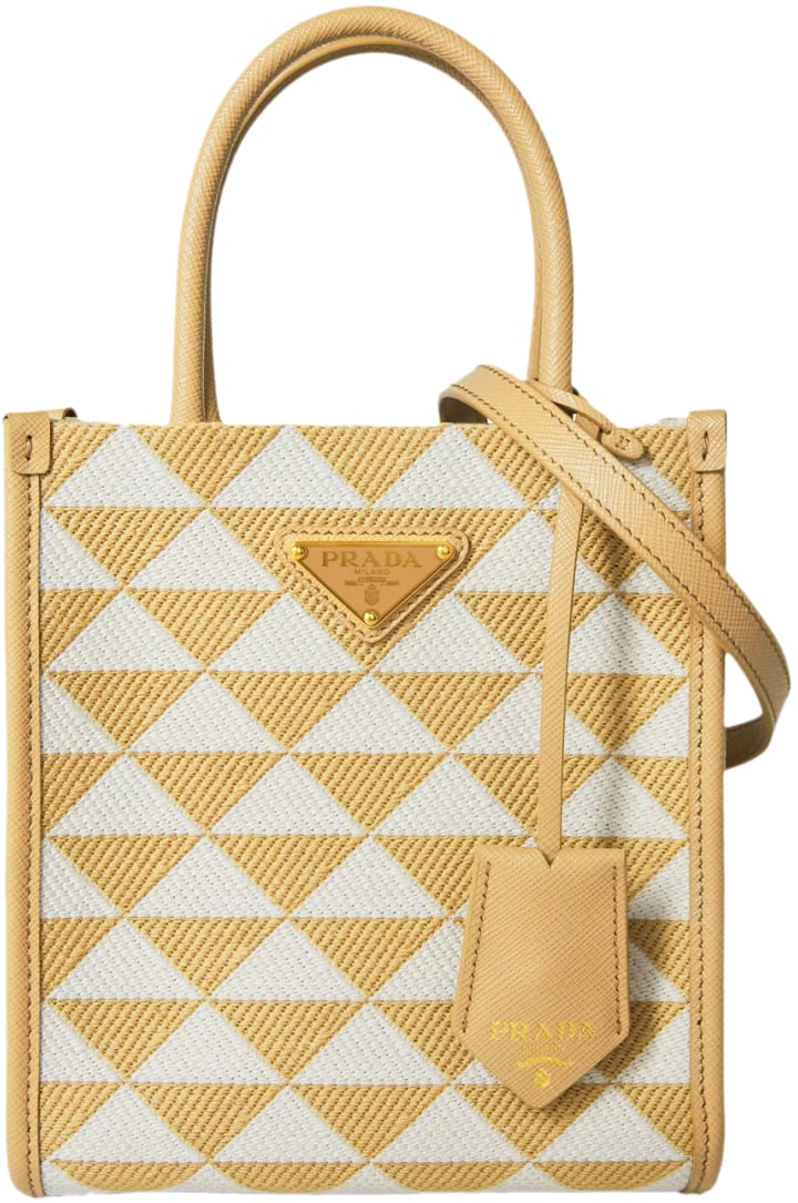 Prada Triangolo Jacquard Logo Shoulder Bag Beige