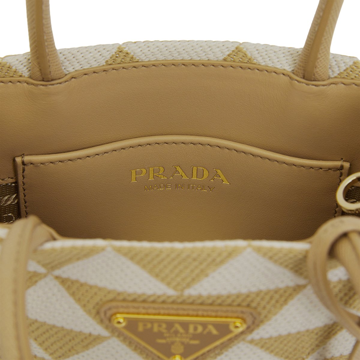 Prada Triangolo Jacquard Logo Shoulder Bag Beige