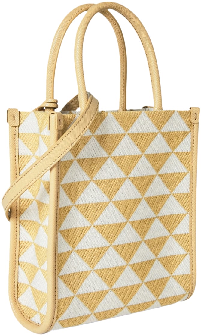 Prada Triangolo Jacquard Logo Shoulder Bag Beige
