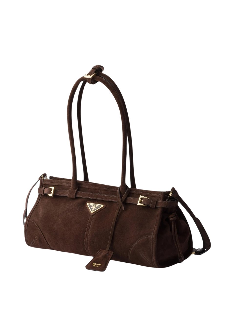 Prada Borsa Bonnie Medium Suede Shoulder Bag Zwart