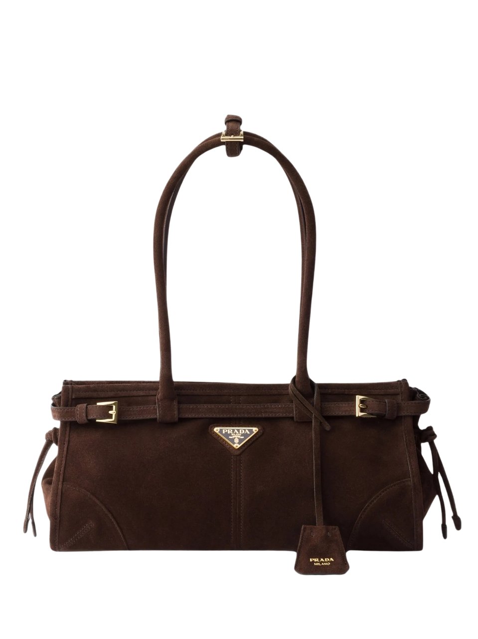 Prada Borsa Bonnie Medium Suede Shoulder Bag Zwart