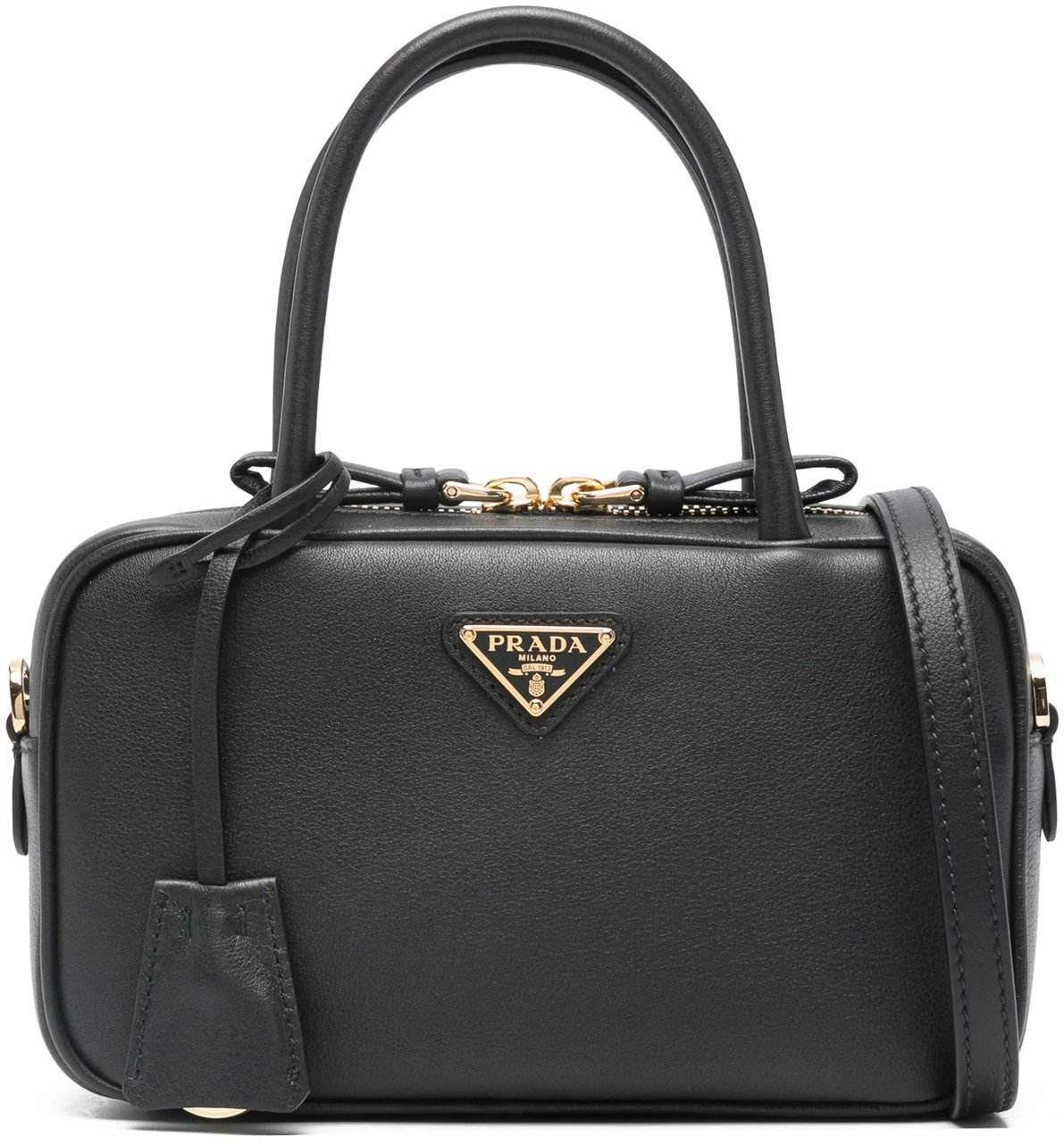 Prada Black Bauletto Smooth Leather Handbag Zwart