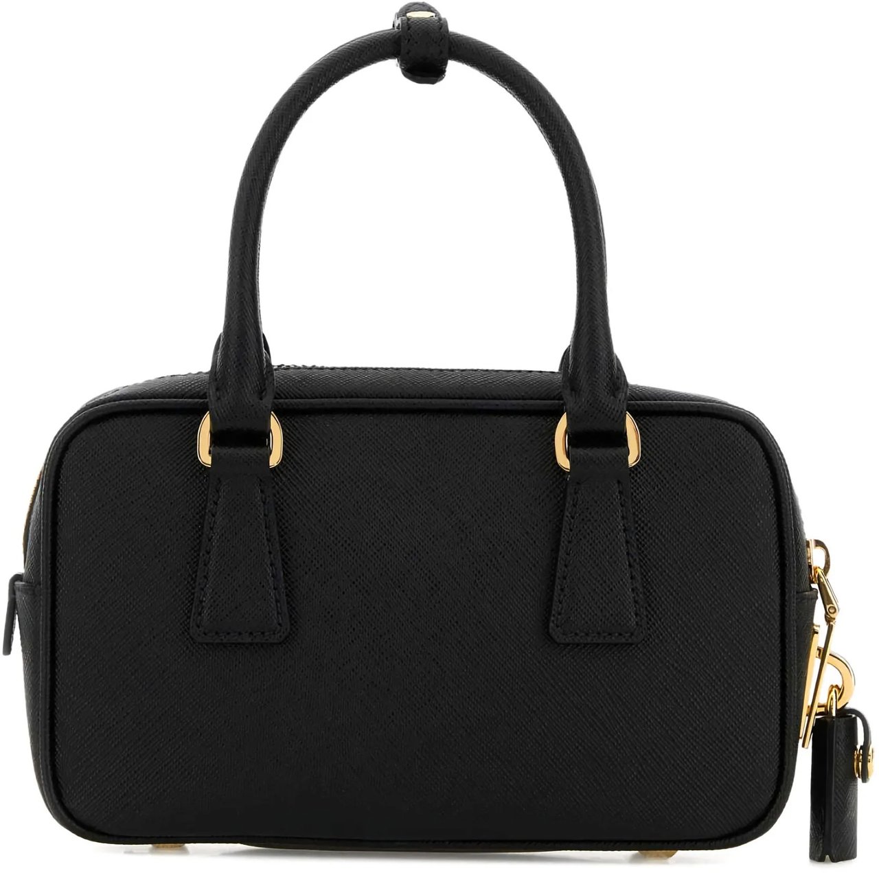 Prada Black Bauletto Structured Leather Handbag Zwart