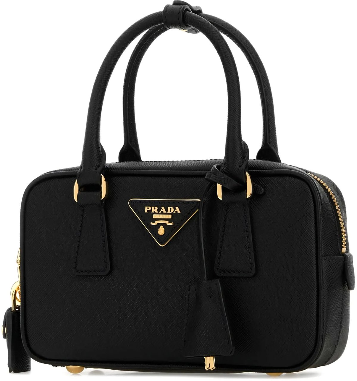 Prada Black Bauletto Structured Leather Handbag Zwart