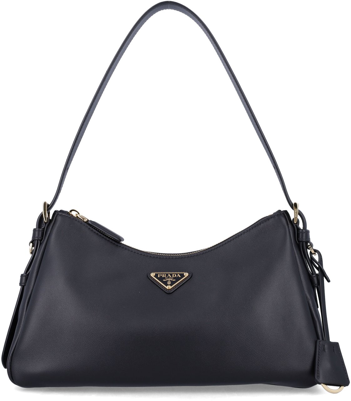 Prada Prada Leather Hobo Bag Zwart