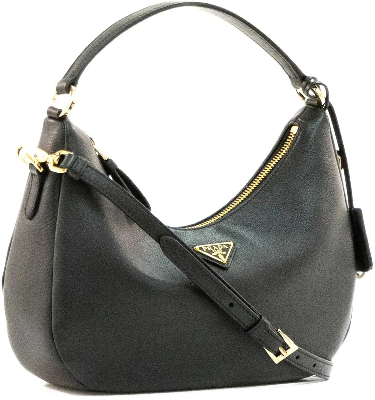 Prada Black Sacca Crescent-Shaped Leather Handbag Zwart