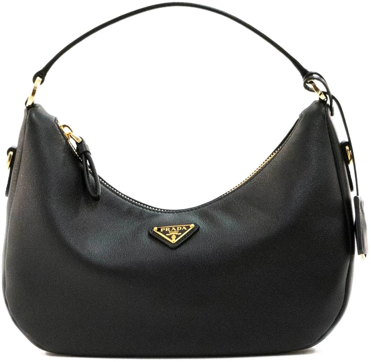 Prada Black Sacca Crescent-Shaped Leather Handbag Zwart
