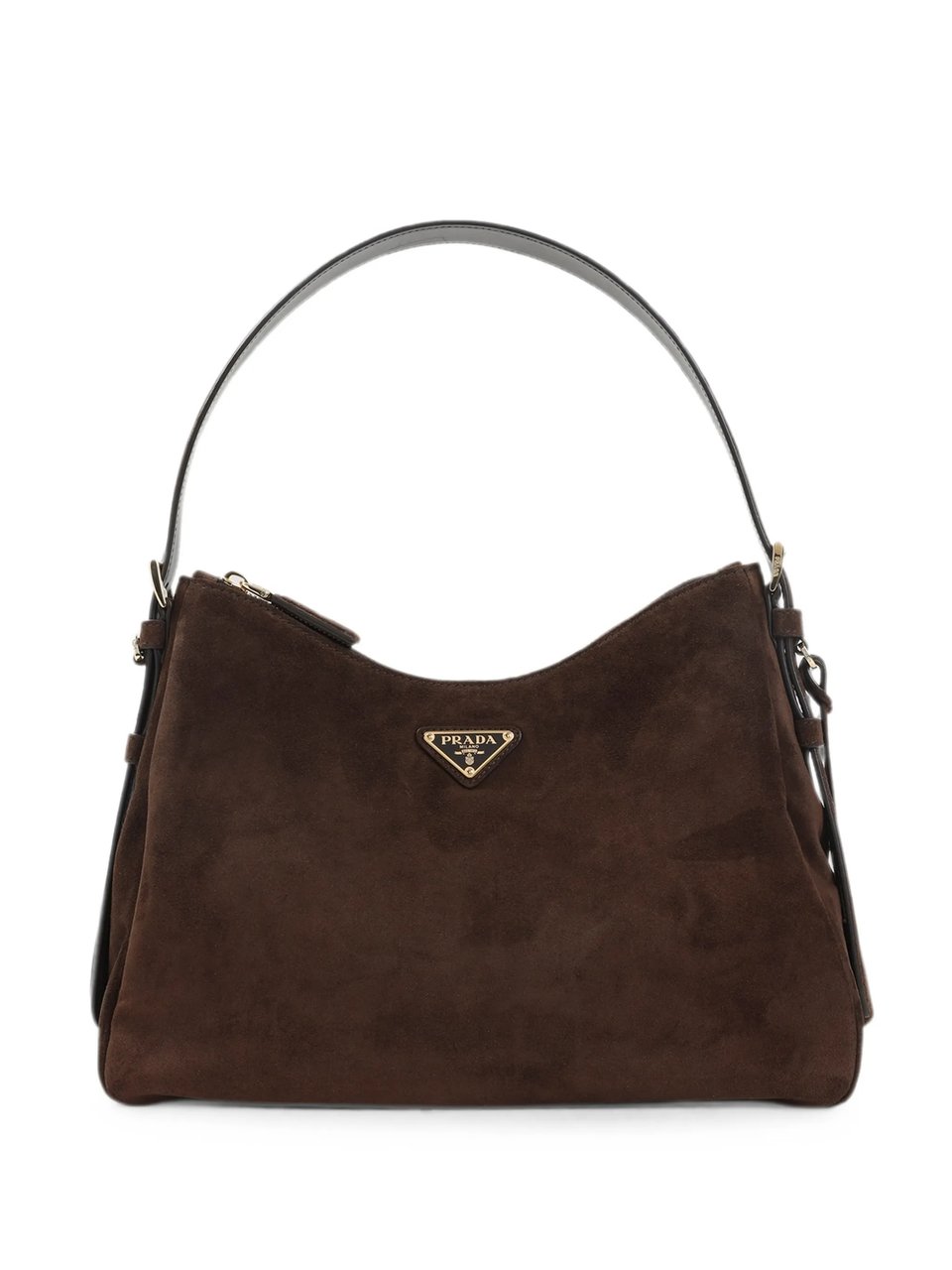 Prada Brown Suede Sacca Structured Shoulder Bag Zwart