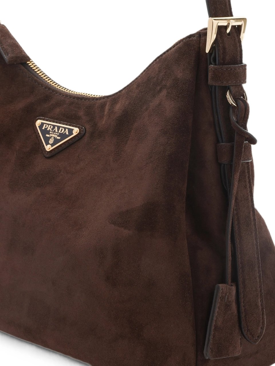 Prada Brown Suede Sacca Structured Shoulder Bag Zwart